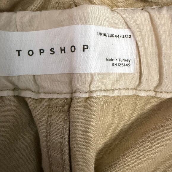 Topshop Paper Bag Tan Button Fly Shorts Size 12 - Picture 8 of 9